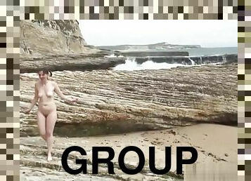 nudista, público, amateur, cámara, sexo-en-grupo, playa, voyeur