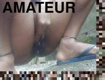 Amateur ebony african pee outdoor asmr