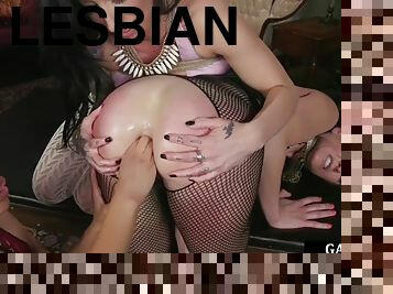 anal, sayang, lesbian-lesbian, mainan, gemuk, bertiga, bokong, berambut-cokelat, berkedip