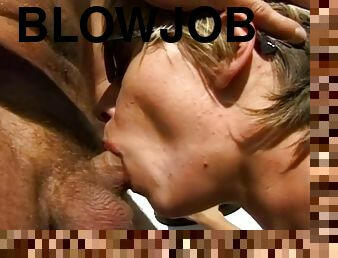 blowjob, tysk, kåt, blond, barbert, haiking