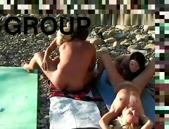 na-zewnątrz, publiczne, swingersi, kamera, seks-grupowy, plaża, podglądanie, 4kąt