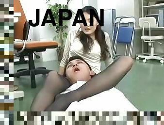 Japanese long legs office lady nylon footjob