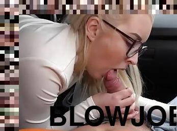 FAKEHUB Nerdy blonde driving gets fucked with a spoon by her tutor after blowjob