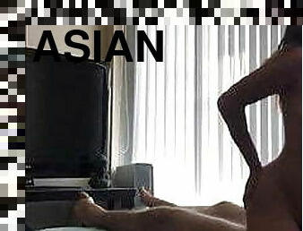 Hot young Asian cums so hard riding big dick