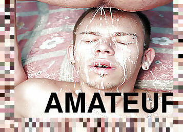 amatør, anal, blowjob, homofil, par, cum, bukkake, utrolig, twink