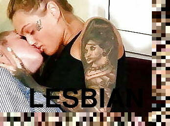 lesbienne, casting, trio, baisers, blonde, ange, bisexuels, brunette, tatouage