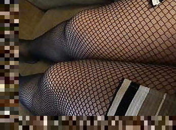 Feeling myself in tight zipper dress and fishnets