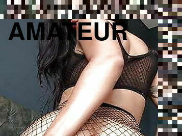 Latina Teasing &amp; Playing In Fishnet