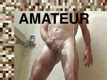 Fit daddy masturbating and cumming in the shower