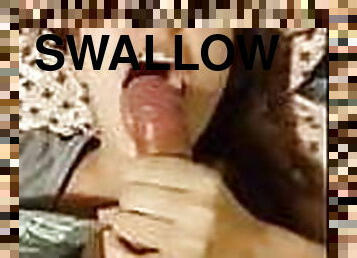 Girl with small tits swallows