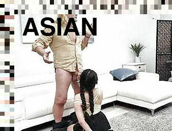 asiatisk, store-pupper, doggy, babes, stor-pikk, hardcore, trekant, familie, fanget, brunette