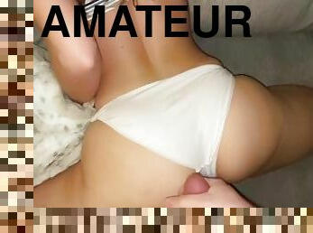 rumpe, doggy, amatør, cumshot, truser, cum, hvit, undertøy-underwear