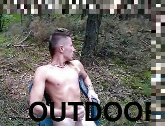 HOT guy wanking his LONG COCK in forest by the sea