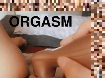 orgasm, amatör, fötter, söt, vacker-pretty, ensam, tår