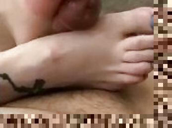 Blue toes make dick drip footjob - clip