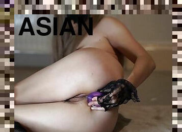 First Time Anal Experience! Asian Milf Cums Three Times From Dildo In Ass