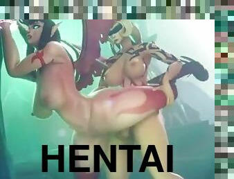 coño-pussy, lesbiana, hentai, 3d, cañero