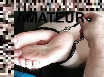 amatør, udløsning, bdsm, par, fødder, bondage, fodjob