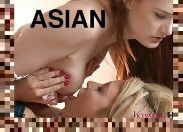 asia, amatir, lesbian-lesbian, remaja, berambut-merah, berciuman, berambut-pirang, tato