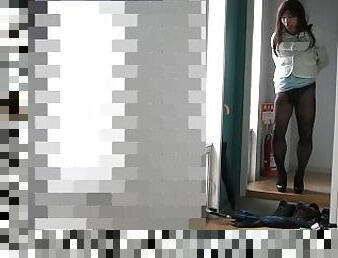 ??????black pantyhose??????????japanese crossdresser selfbondage