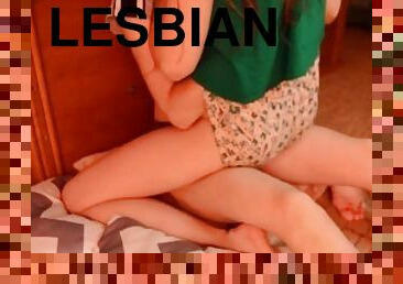 It's very hot in summer, so two lesbian girls decided to kiss each other on the floor
