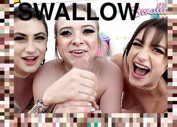 SWALLOWED Insane triple BJ with Mila, Lydia and Kaiia