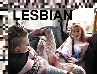 Uk Alt Lesbians In Fencenet Pantyhose Have Fun In The Taxi. Pt.2