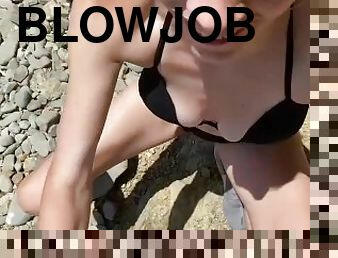 dangerous blowjob on the beach from a beautiful girl