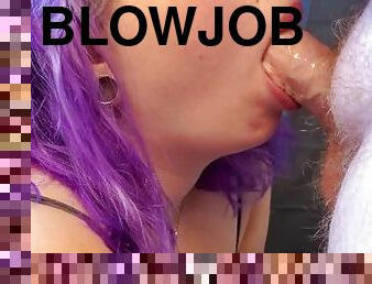 Purple Haired GF Gives BJ