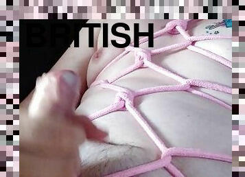 Tied up Femboy cums from stroking