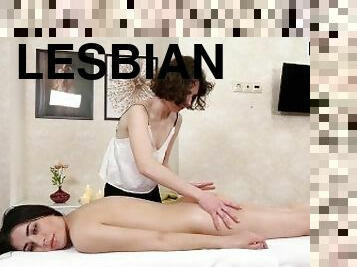 Jeanne Mathieu being first time lesbian massaged