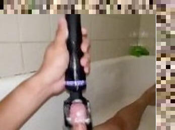 Guy uses Domi2 on his big dick in the shower