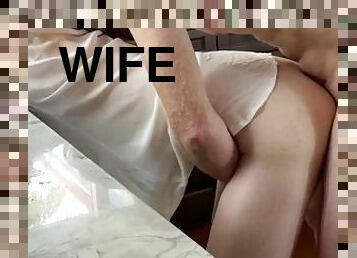 Hot Wife is Creampied in Kitchen Window as People Walk By