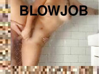 A tender blowjob in the shower ended in rough sex