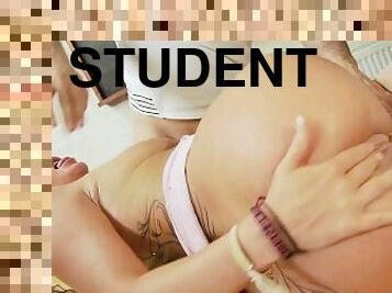 Slutty College Student In Uniform Gets Hard Fucked In The Library
