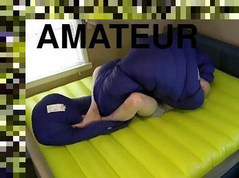 Long Version. Down Jacket Fetish Guy Fucks on Pool Mattress Float. Soft Nylon Fun