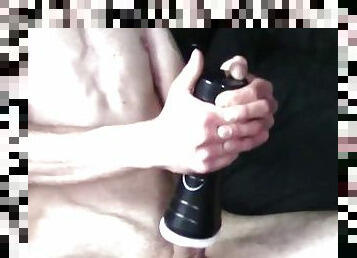 toying my big dick with fleshlight till orgasm