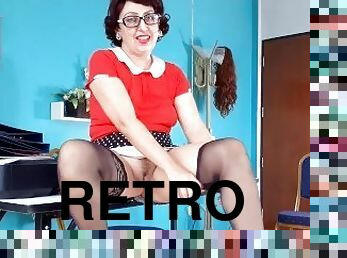 sirvienta, pantis, secretaria, amateur, clásico, retro, pies, bragas, a-solas, escritorio