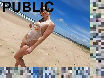 Letting Horny Strangers Watch Me Stuff my Swimsuit in my ASS! on Public Beach