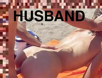 javno, žena, amaterski, camera, plaža, potovanje, mož, fukanje, cuckold