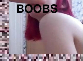 gros-nichons, amateur, fellation, ados, jouet, rousse, gode, seins, solo, sucer