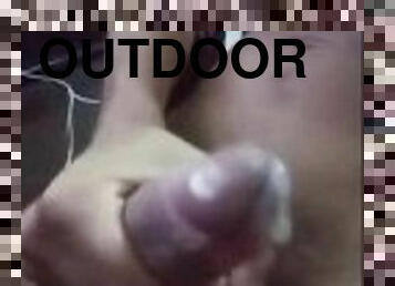 Outdoor masturbation with a lot of semen