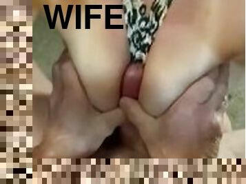 Hot wife has muscular hubby use her boobs cums all over them and she uses cum to destroy his Ass