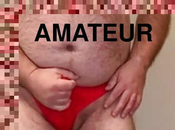 Steves first anal shows his entire bear body in a red thong while he jerks off, eats precum and spoiled cum