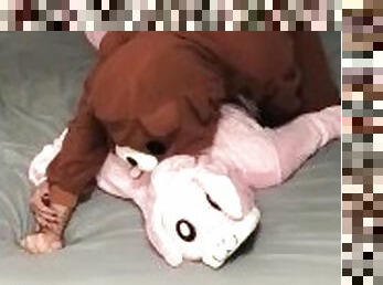 Bear dry humps girl in bunny onesie