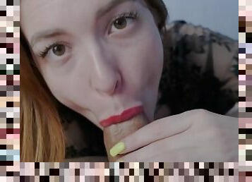 store-pupper, amatør, blowjob, cumshot, pornostjerne, deepthroat, par, rødhåret, pov, cum