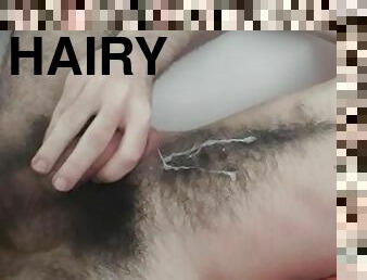 Hairy moaning and jerking with precum until cumshot a load
