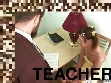 Teacher feeds cock to his teen student with pigtails