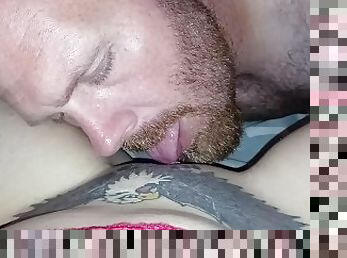 He eats my tattooed pussy  till my legs are shaking from orgasm