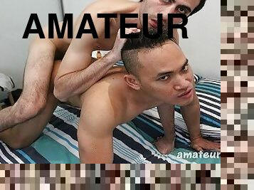 amatir, buatan-rumah, berhubungan-dengan-wajah, sperma, bersetubuh, biseksual